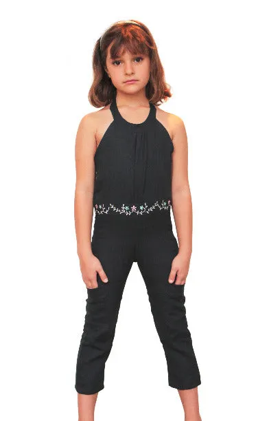Graphite Grey Organic Linen Embroidered Jumpsuit