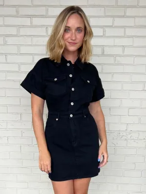 One Lucky Girl Denim Mini Dress - Black